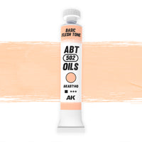 AK Interactive Abteilung 502 Basic Flesh Tone Oil Paint AKABT140 bottle showcasing its versatile skin color on a clean white background
