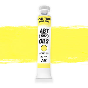 AK Interactive Abteilung 502 Naples Yellow | Light Sand Oil Paint AKABT155 bottle showcasing its authentic light sand color on a clean white background