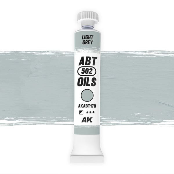 AK Interactive Abteilung 502 Light Grey Oil Paint AKABT170 bottle showcasing its subtle light grey color on a clean white background