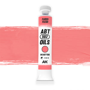 AK Interactive Abteilung 502 Faded Flesh Oil Paint AKABT190 bottle showcasing its subtle, realistic skin tone color on a clean white background