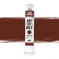 AK Interactive Abteilung 502 Flesh Shadow Oil Paint AKABT215 bottle showcasing its rich, shadowy skin tone color on a clean white background
