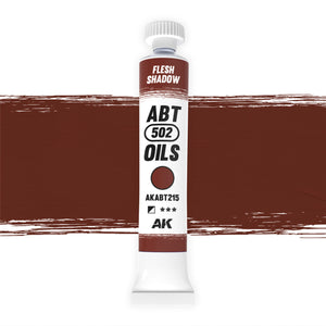 AK Interactive Abteilung 502 Flesh Shadow Oil Paint AKABT215 bottle showcasing its rich, shadowy skin tone color on a clean white background