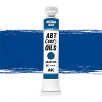 AK Interactive Abteilung 502 Intense Blue Oil Paint AKABT235 bottle showcasing its vibrant, rich blue color on a clean white background
