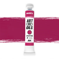 AK Interactive Abteilung 502 Magenta Oil Paint AKABT250 bottle showcasing its vibrant, versatile magenta color on a clean white background
