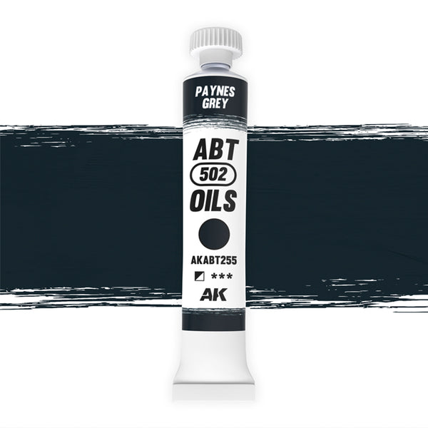 AK Interactive Abteilung 502 Payne's Grey Oil Paint AKABT255 bottle showcasing its deep, versatile grey color on a clean white background