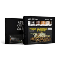 AK Interactive Abteilung 502 Oil Paints Vehicle Weathering and Effects Set AKABT302 package showcasing the complete set of six weathering paint tubes on a clean white background
