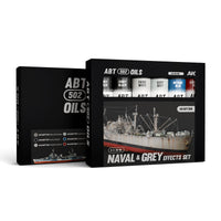 AK Interactive Abteilung 502 Oil Paints Naval and Grey Effects Set AKABT306 package showcasing the complete set of six paint tubes on a clean white background
