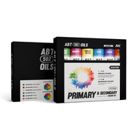 AK Interactive Abteilung 502 Oil Paints Primary And Secondary Colors Set AKABT309 package showcasing the complete set of six vibrant paint tubes on a clean white background
