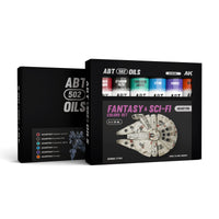 AK Interactive Abteilung 502 Oil Paints Fantasy and Sci-fi Set AKABT310 package showcasing the complete set of six vibrant paint tubes on a clean white background
