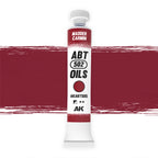 AK Interactive Abteilung 502 Madder Carmine Oil Paint AKABT505 bottle showcasing its rich, deep red color on a clean white background