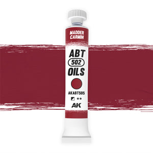 AK Interactive Abteilung 502 Madder Carmine Oil Paint AKABT505 bottle showcasing its rich, deep red color on a clean white background