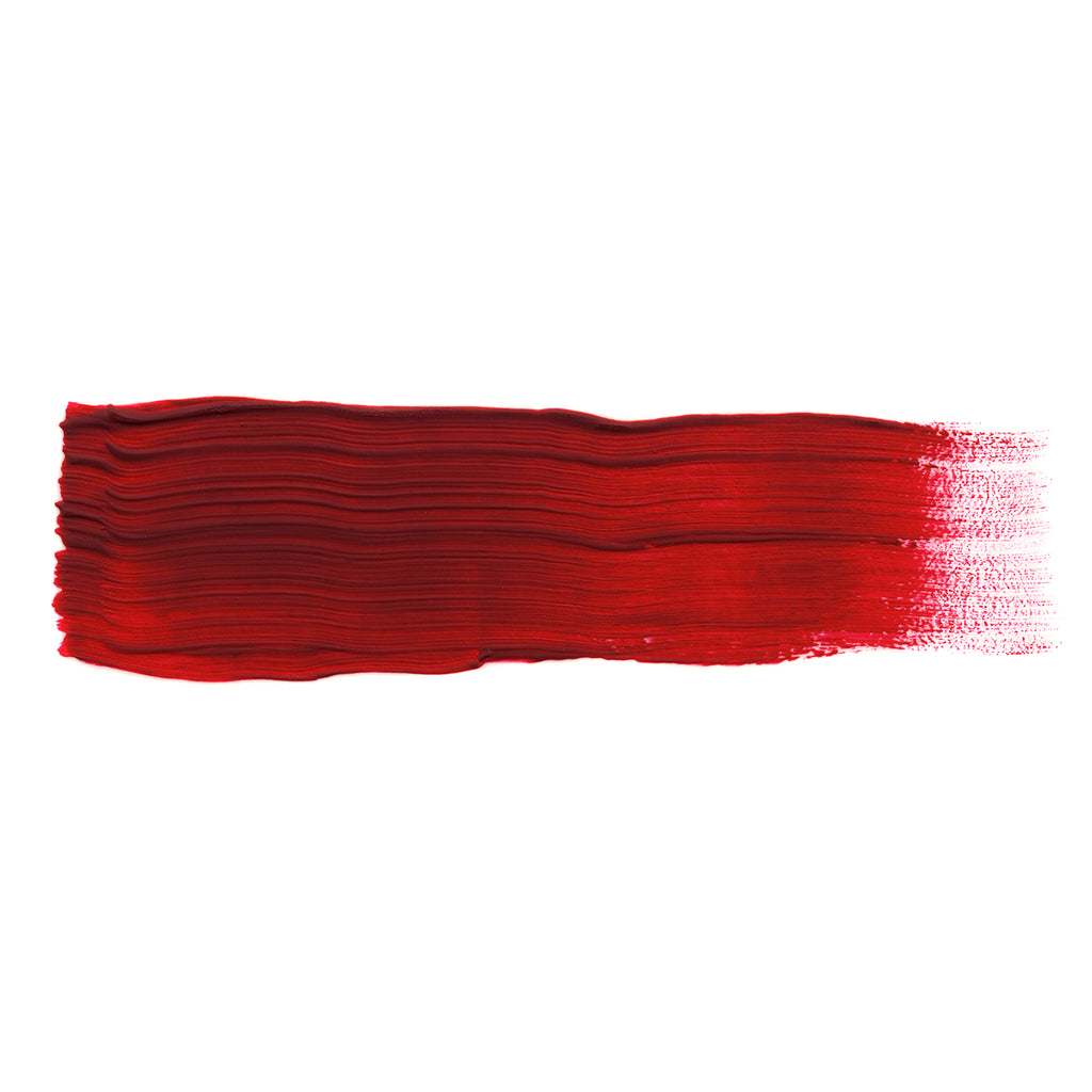  A smooth brush stroke of AKABT505 Madder Carmine Oil Paint on a white background, demonstrating its vibrant, deep red tone perfect for creating fantasy effects and realistic blood in scale modeling