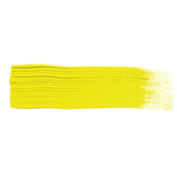 A smooth brush stroke of AKABT530 Lemon Yellow Oil Paint on a white background, demonstrating its vibrant, saturated yellow tone perfect for color mixing and creating subtle effects in scale modeling
