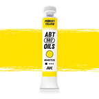 AK Interactive Abteilung 502 Primary Yellow Oil Paint AKABT535 bottle showcasing its pure, vibrant yellow color on a clean white background
