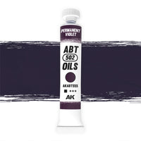  AK Interactive Abteilung 502 Permanent Violet Oil Paint AKABT555 bottle showcasing its rich, deep violet color on a clean white background
