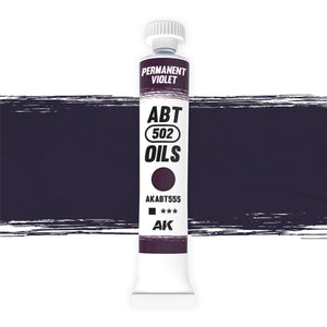  AK Interactive Abteilung 502 Permanent Violet Oil Paint AKABT555 bottle showcasing its rich, deep violet color on a clean white background