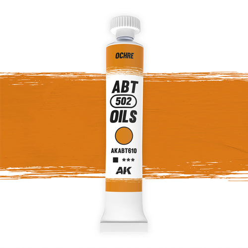 Abteilung 502 Ochre AKABT610 20 ml oil paint tube upright on a white background