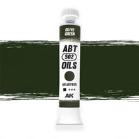 AK Interactive Abteilung 502 Olive Green Oil Paint AKABT615 bottle showcasing its authentic military olive green color on a clean white background
