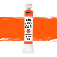 AK Interactive Abteilung 502 Orange Oil Paint bottle showcasing its vibrant, warm orange color on a clean white background
