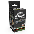 AK Interactive Real Colors WWII USAAF Aircraft Colors RCS113 box with four 17 ml lacquer paint bottles