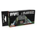 AK Interactive Real Colors WWII US Aircraft Interior Colors RCS114 box with six 17 ml lacquer paint bottles