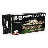 AK Interactive Real Colors Set RCS123 package showcasing six meticulously formulated late-war German Panzer paint bottles for 1944-1945 period on a pristine white background
