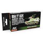 AK Interactive Real Colors British AFV Desert Colors RCS127 box with six 17 ml lacquer paint bottles
