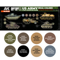  Detailed close-up of RCS129 set label showcasing the eight historically accurate WWII US Army and USMC camouflage paint colors, essential for precise scale modeling across all theaters of war
