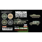 Detailed close-up of RCS132 set label displaying the four essential modern Russian AFV paint colors, crucial for accurate scale modeling of contemporary Eastern military vehicles