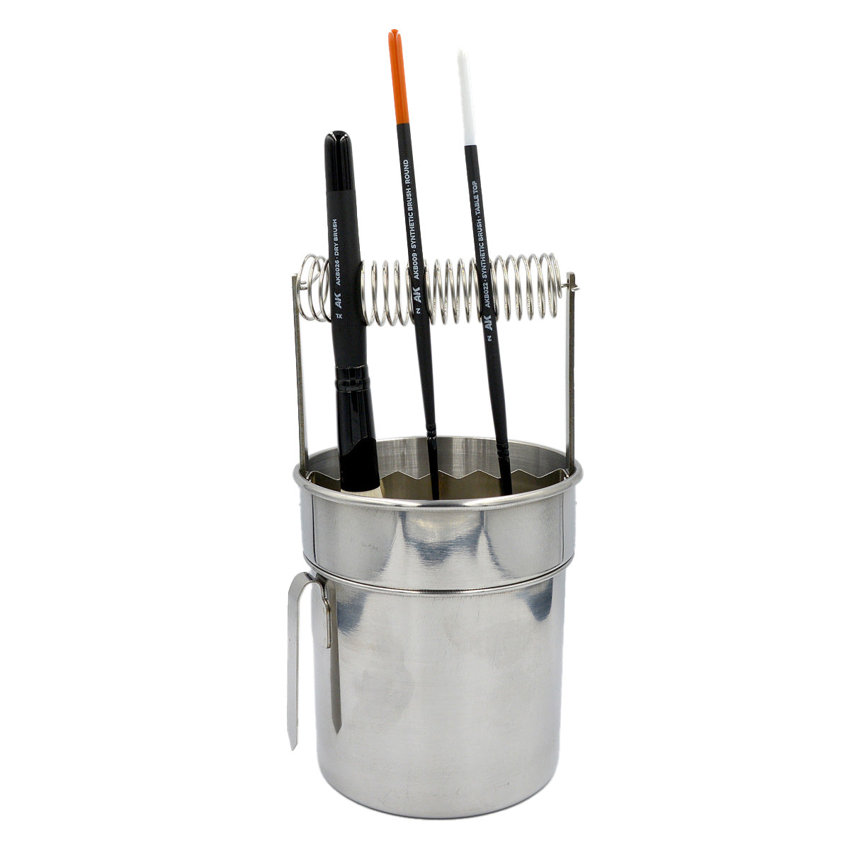 AK Interactive stainless steel paint brush cleaner two-part pot assembled