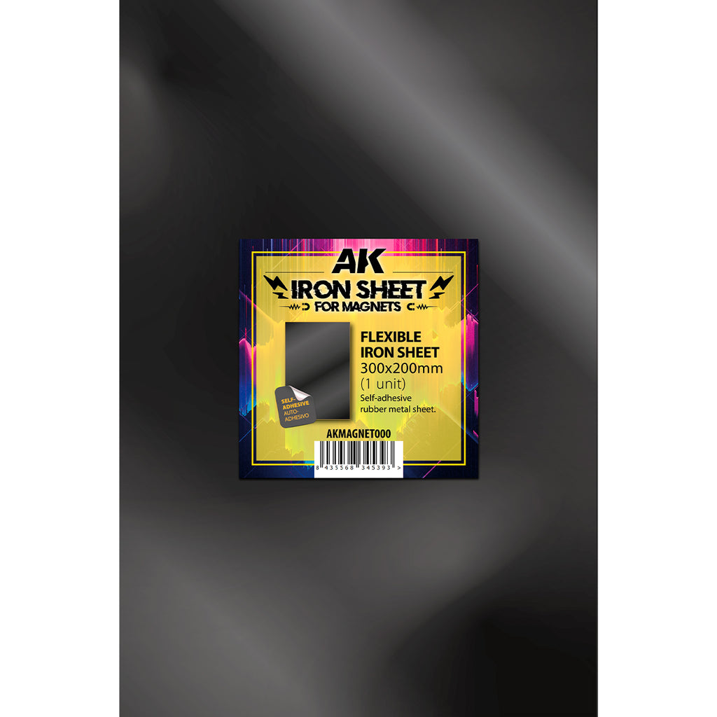 AK flexible iron sheet for magnets AKMAGNET000: one self-adhesive 300x200 mm rubber sheet with its label