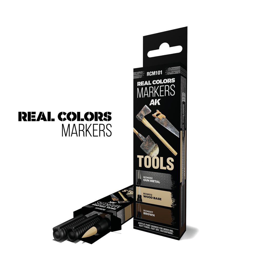 AK Interactive Real Colors Markers Tools Set RCM101 box containing three acrylic modelling paint markers