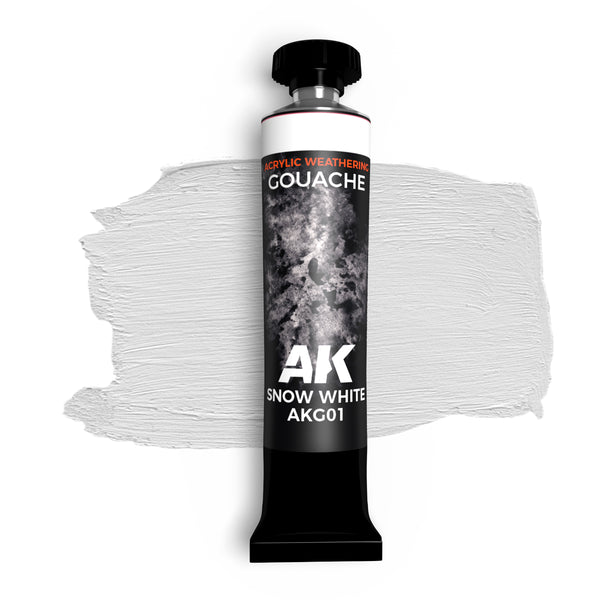 AK Interactive Snow White - AK Gouache (20ml), perfect for snow effects and highlighting in miniature painting and model detailing.