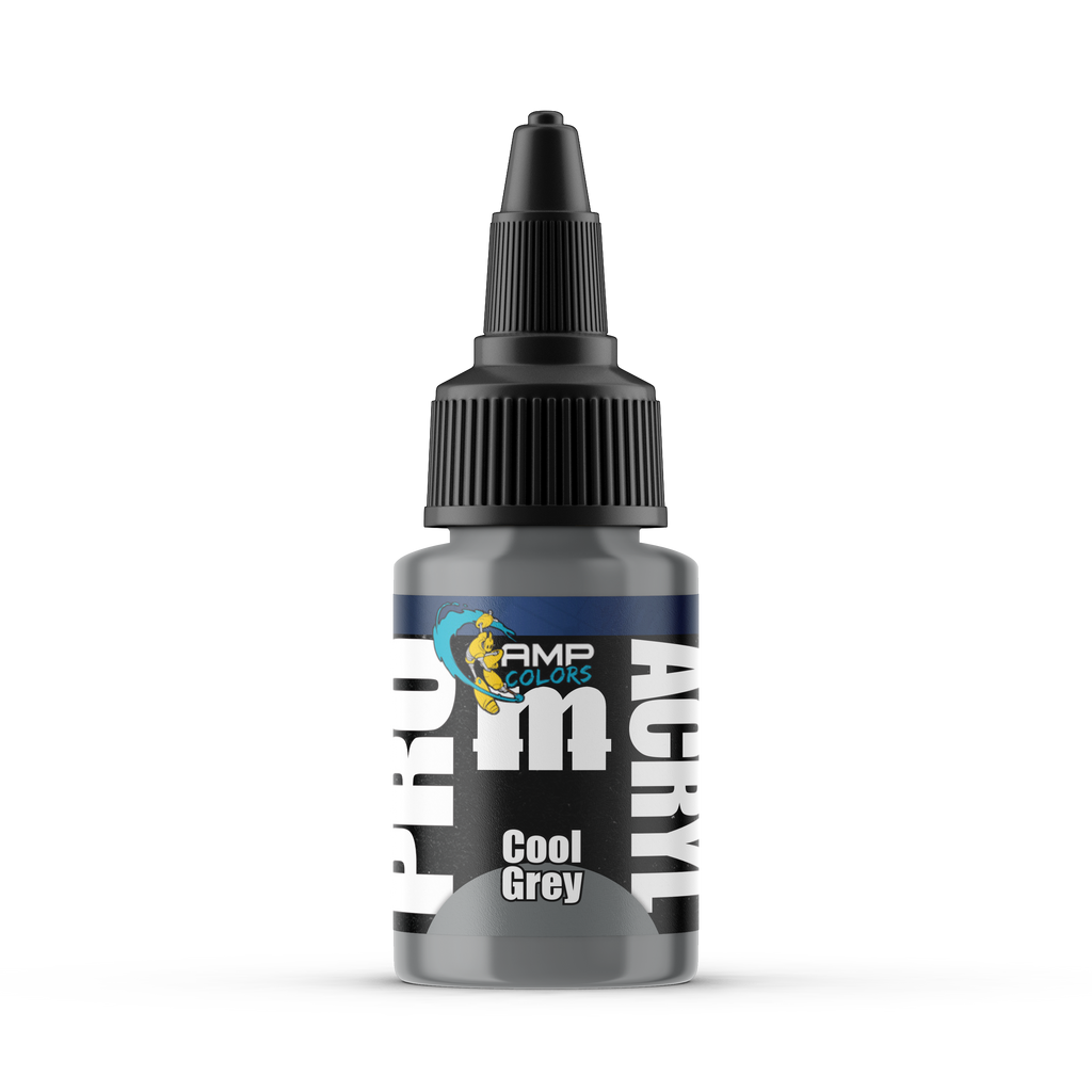 Monument Hobbies Pro Acryl AMP Cool Grey AMP-002 — 22ml bottle with colour swatch