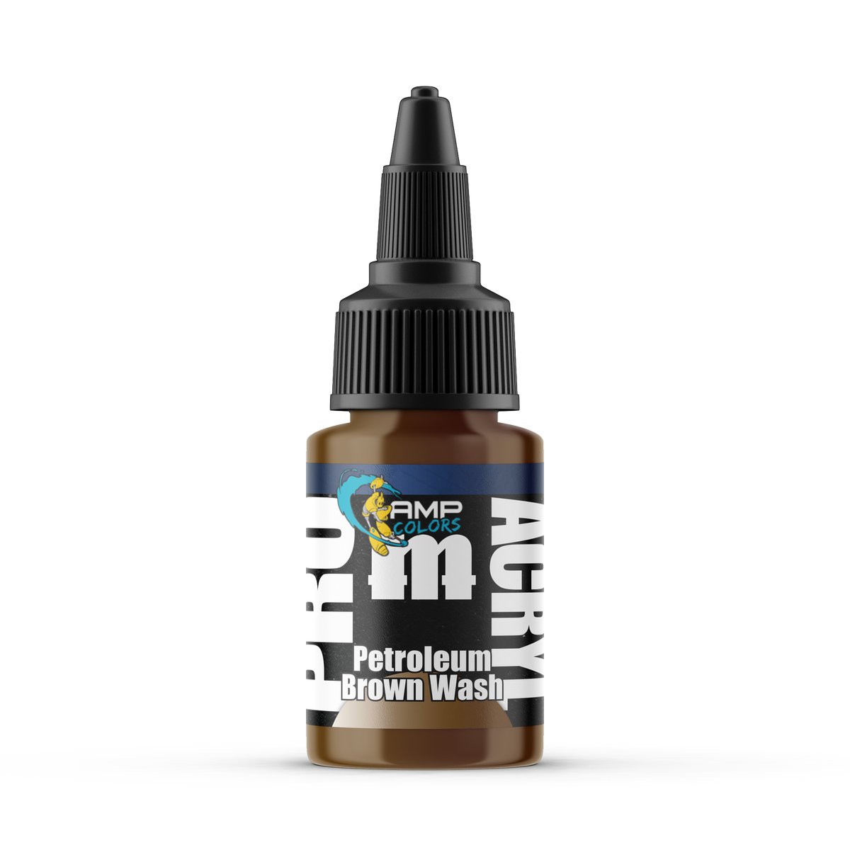 Monument Hobbies Pro Acryl AMP Petroleum Brown Wash AMP-012 — 22ml bottle with colour swatch
