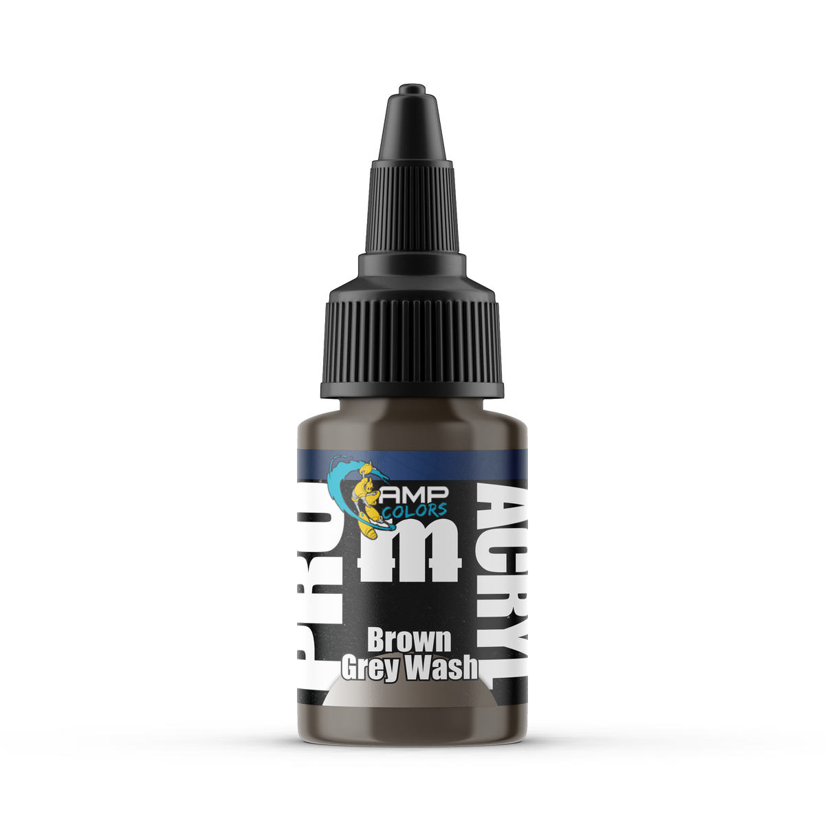 Monument Hobbies Pro Acryl AMP Brown Grey Wash AMP-023 — 22ml bottle with colour swatch