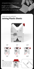 DSPIAE Hobby Cube panel: holding two plastic sheets at 30, 45, 60, 90, 120 or 135 degrees for cementing