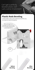 DSPIAE Hobby Cube panel: bevelling the end of a plastic rod, with a replaceable 6 mm wide blade