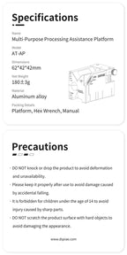 DSPIAE AT-AP specifications: 62 x 42 x 42 mm, 180 g, aluminium alloy, platform, hex wrench and manual