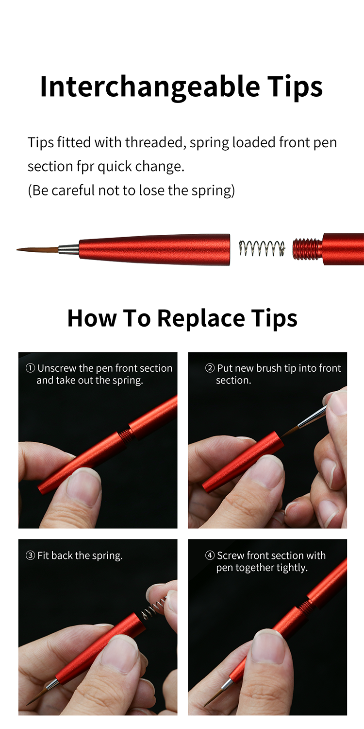 DSPIAE panel: changing a detail tip in the AT-FB brush: unscrew, take out the spring, insert the tip, refit
