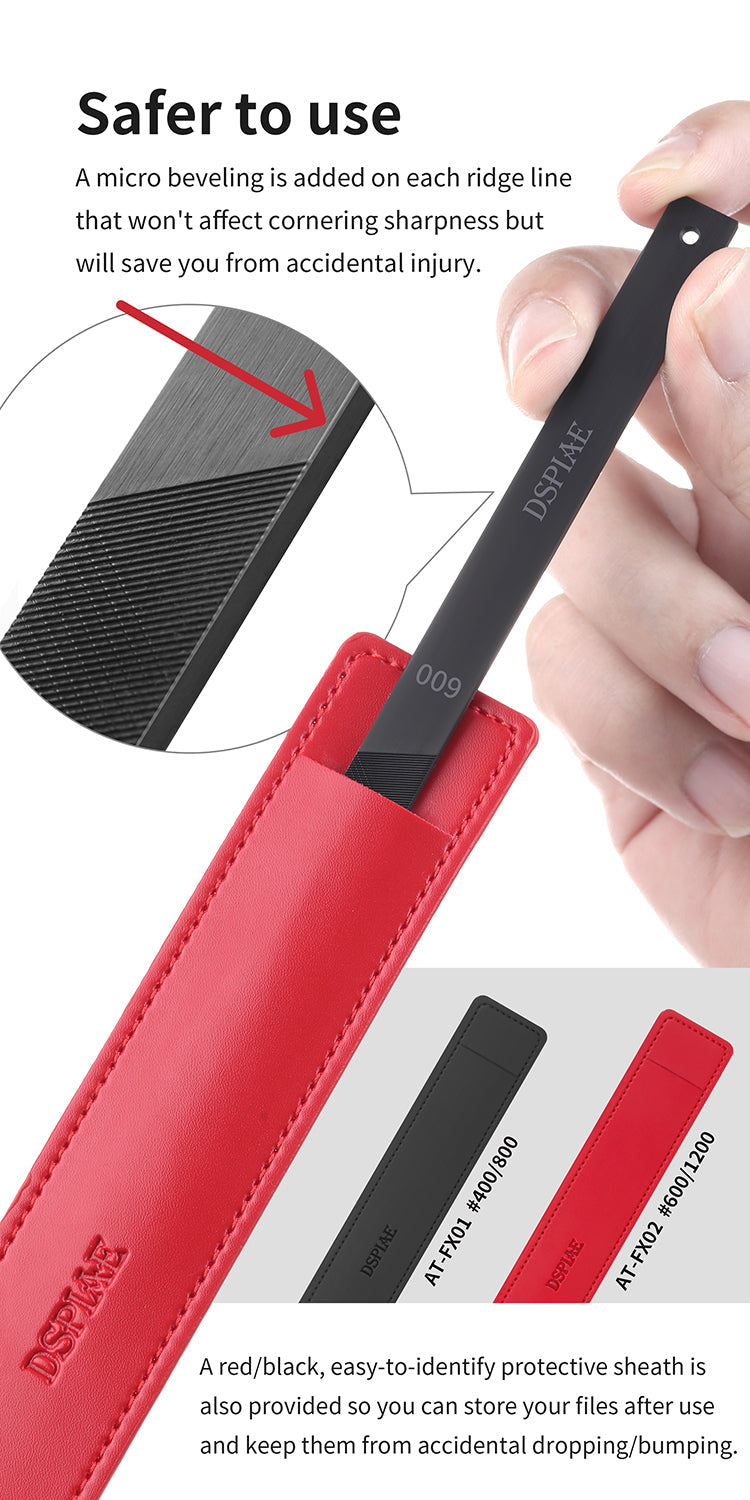 DSPIAE panel: micro-bevelled edges, and black AT-FX01 and red AT-FX02 protective sheaths