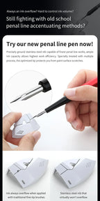 DSPIAE AT-PL PRO panel: a fine brush overflows a panel line, the stainless steel nib does not