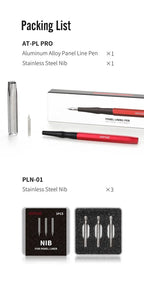 DSPIAE packing list: PLN-01 holds three stainless steel nibs, the spare nib for the AT-PL PRO pen