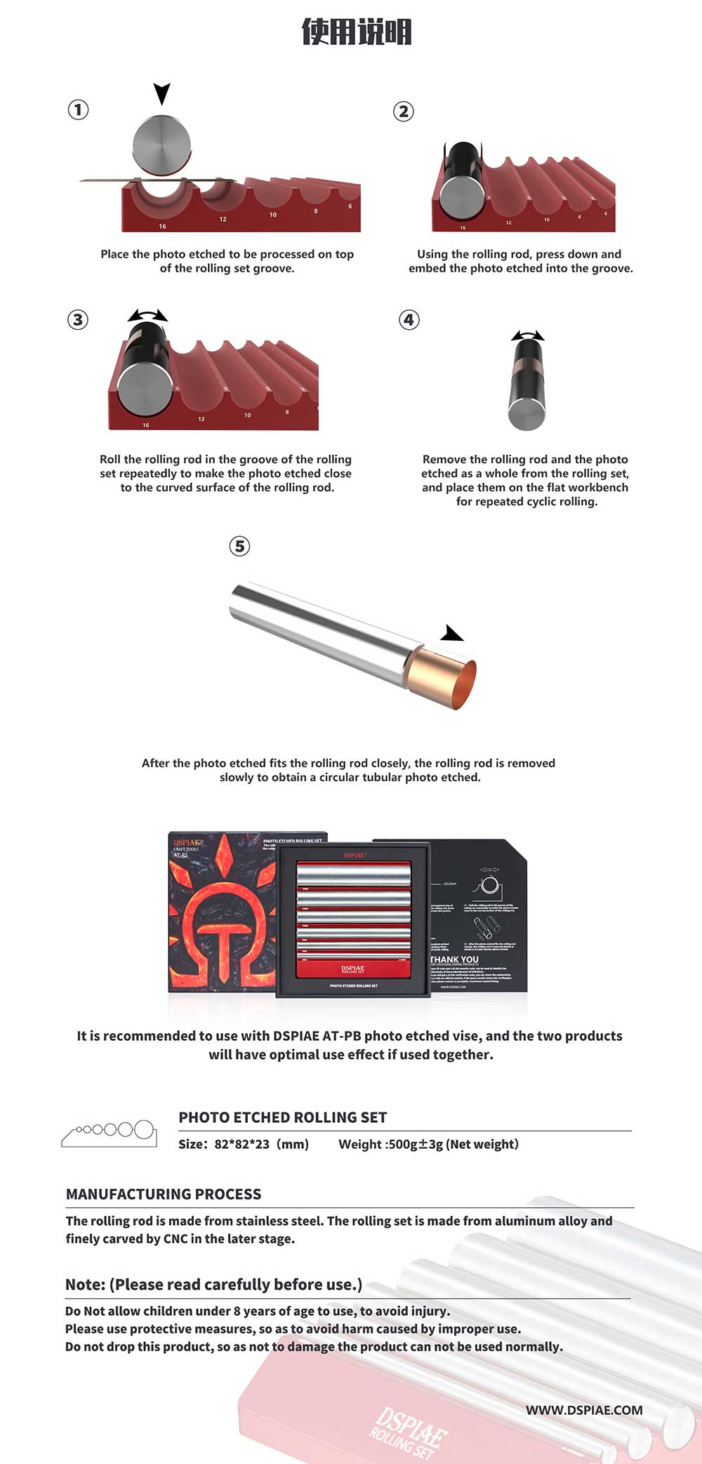 DSPIAE AT-RS instructions 1-5 for rolling a photo-etched tube, packaging, 82 x 82 x 23 mm and 500 g