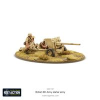  British 8th Army anti-tank gun team miniatures, ready to take on armored threats in WWII wargames.


