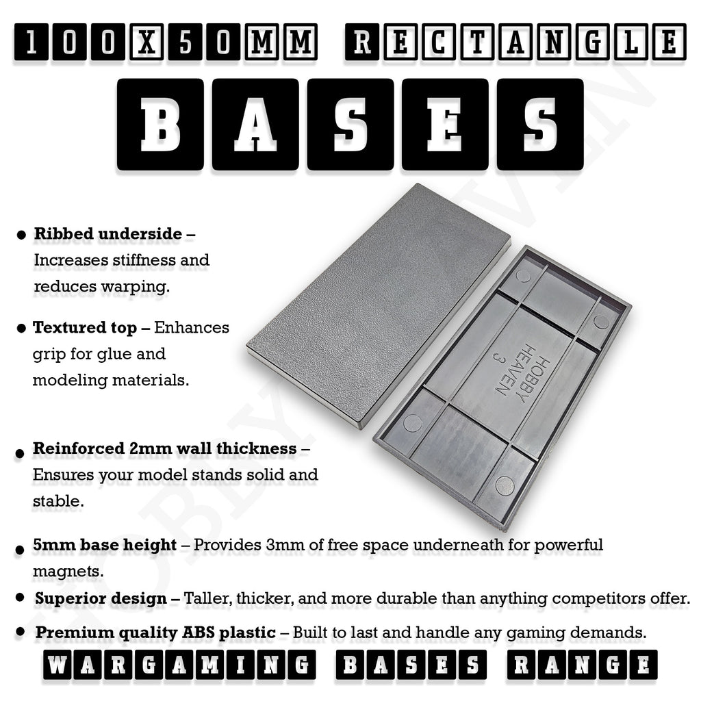 100x50mm | 50x100mm Rectangular Plain Plastic Bases | Versatile Miniature Stands