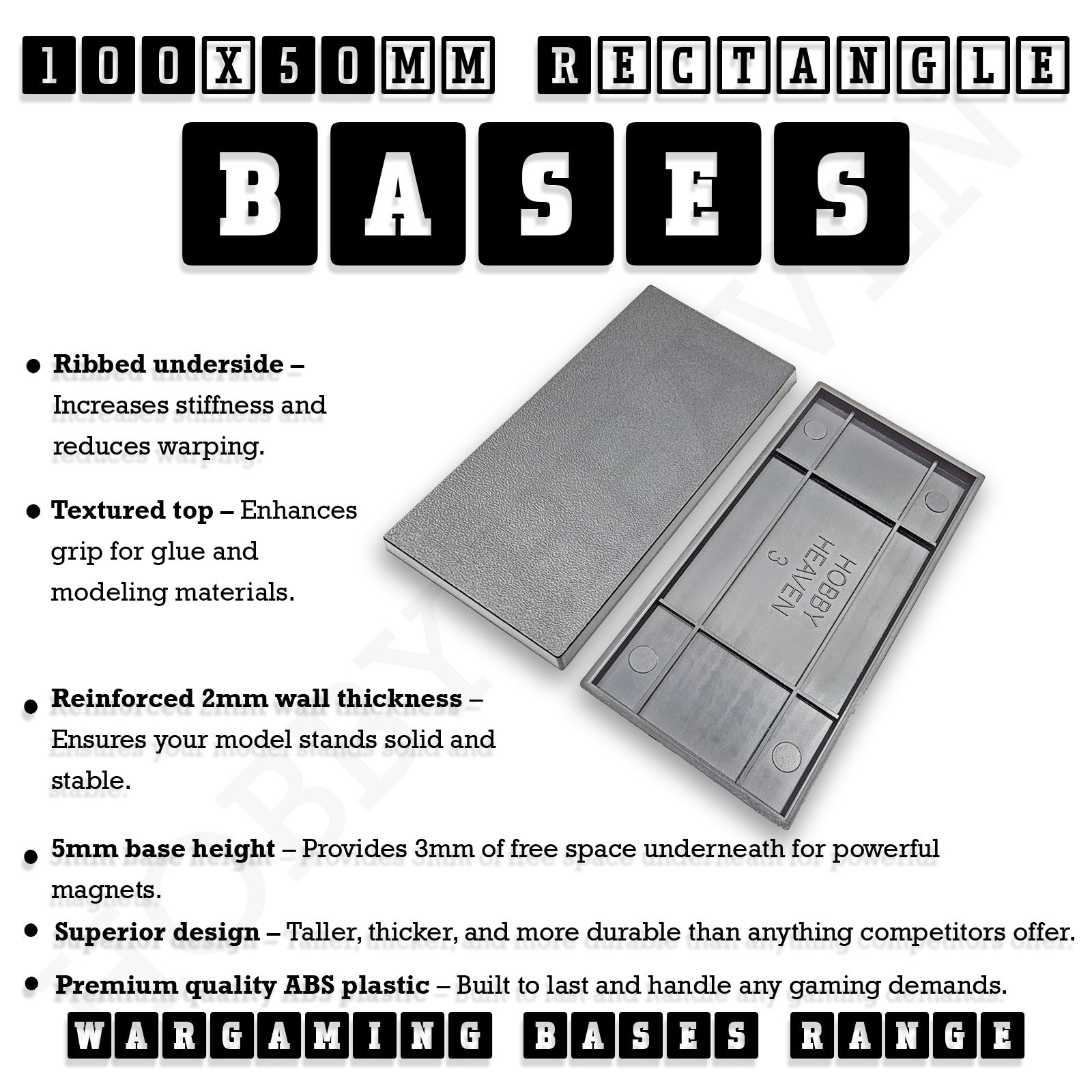 100x50mm | 50x100mm Rectangular Plain Plastic Bases | Versatile Miniature Stands