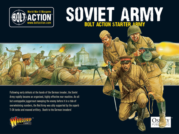 Front view of the Bolt Action Soviet Starter Army box with artwork and product details for WWII tabletop gaming.