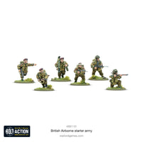 Close-up view of detailed British Airborne infantry miniatures with authentic WWII uniforms and equipment.
