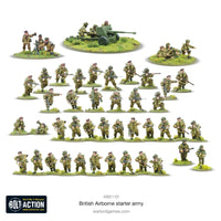 Complete British Airborne Starter Army set including soldiers, weapons, and vehicles for WWII tabletop gaming.
